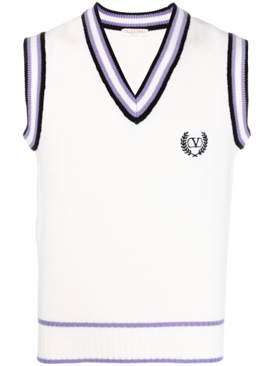 Valentino Logo-embroidered Knit Vest In White