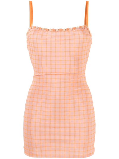 Danielle Guizio Check-print Mesh Minidress In Orange