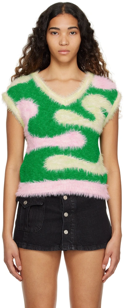 Andersson Bell V-neck Brushed Knitted Vest In Green