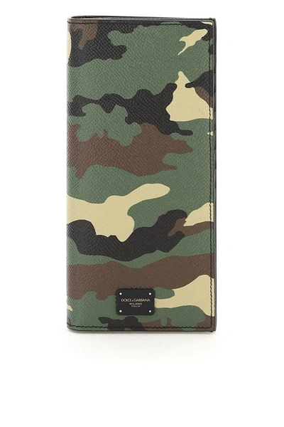 Dolce & Gabbana Camouflage Dauphine Leather Vertical Wallet In Multicolor