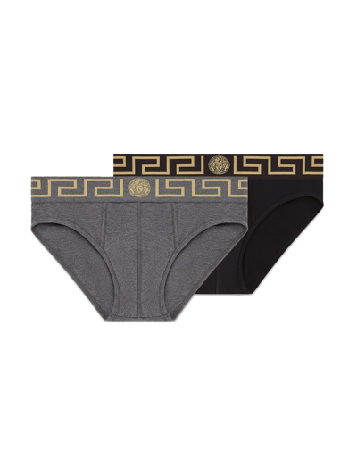 Versace Pack Of Two Panties With Greek Border In Black