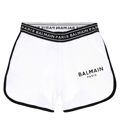 Balmain Kids' Logoed Cotton Shorts In Bianco