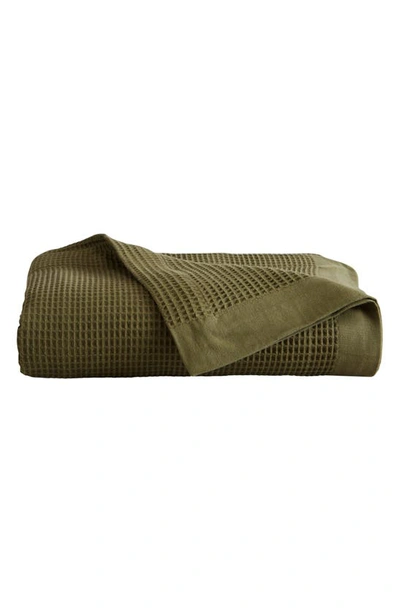 Woven & Weft Soft Cotton All-season Waffle Weave Throw Blanket In Olive Green