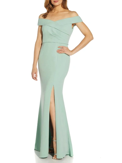 Adrianna Papell Womens Off-the-shoulder Maxi Evening Dress In Green