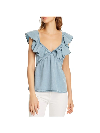 French Connection Womens Ruffled Neck Back Zip Tank Top In Blue