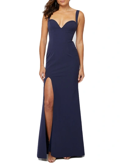 Terani Couture Womens Side Slit Prom Evening Dress In Blue