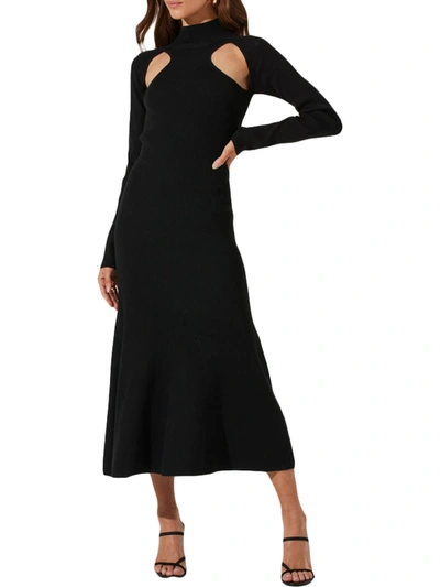 Astr Womens Ribbed Knit Mid Calf Sweaterdress In Black