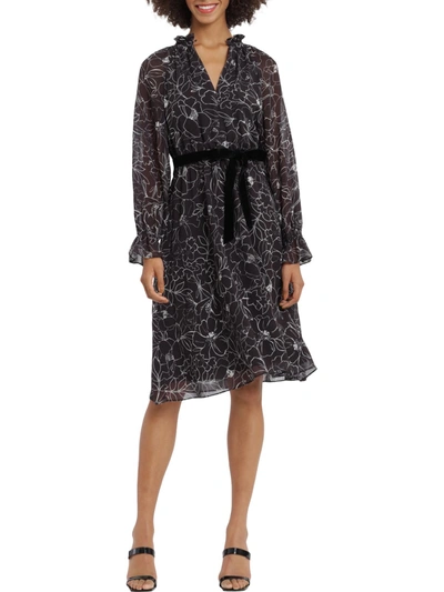 Maggy London Womens Floral Print Knee Length Fit & Flare Dress In Black