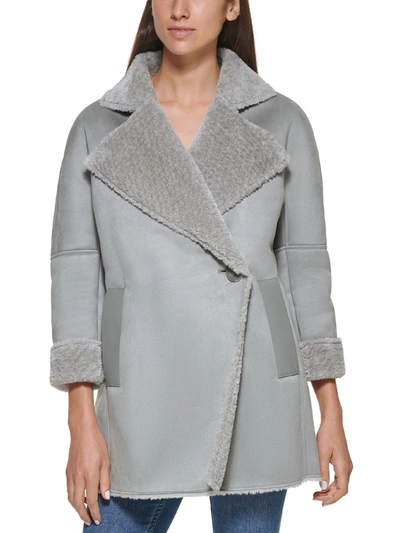 Calvin Klein Womens Midi Warm Faux Fur Coat In Grey