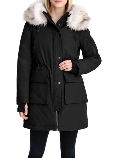 Bcbgeneration Womens Faux Fur Trim Cold Weather Parka Coat In Black