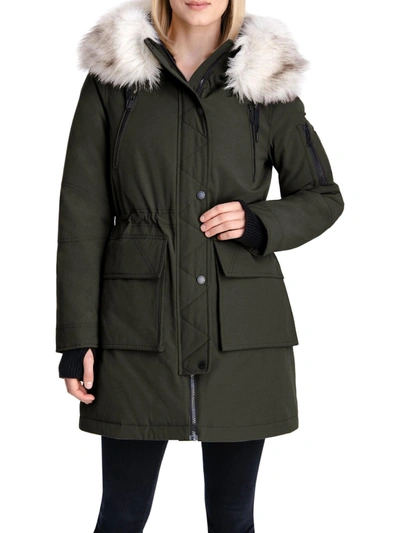 Bcbgeneration Womens Faux Fur Trim Cold Weather Parka Coat In Multi