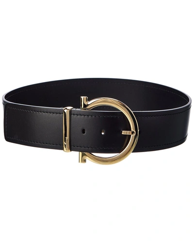 Ferragamo Salvatore  Gancini Wide Fixed Leather Belt In Black