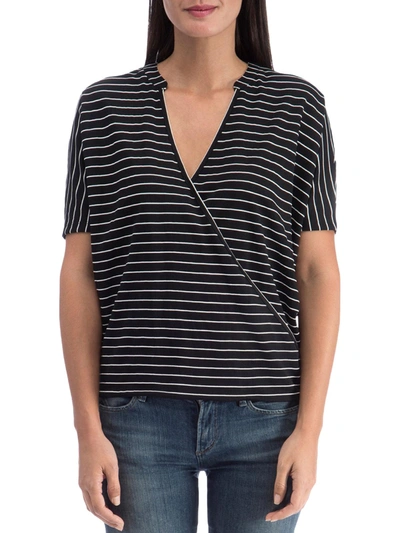 B Collection By Bobeau Womens Surplice Neck Striped Top In Black