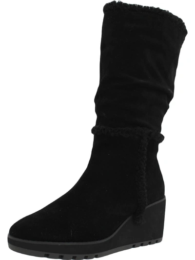 Anne Klein Peggy Womens Suede Faux Fur Lined Mid-calf Boots In Black