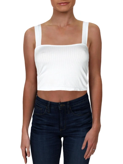 Aqua Womens Ribbed Cropped Tank Top In White