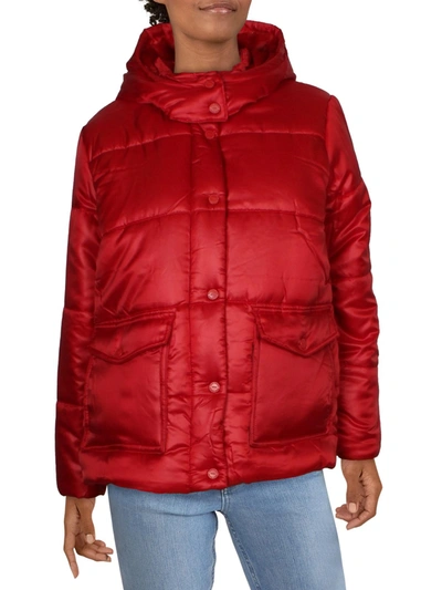 Urban Republic Womens Floral Faux Fur Puffer Jacket In Red