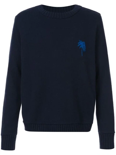 The Elder Statesman Palm Tree Regular Sweater In Blue