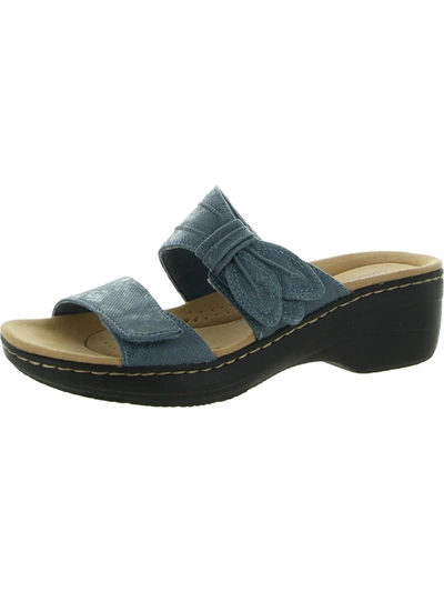 Clarks Merliah Charm Womens Leather Open Toe Wedge Sandals In Blue