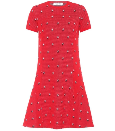 Valentino Floral Jacquard-knit Minidress In Red