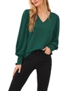Cece Womens Smocked Slit Hem Pullover Top In Dark Forest
