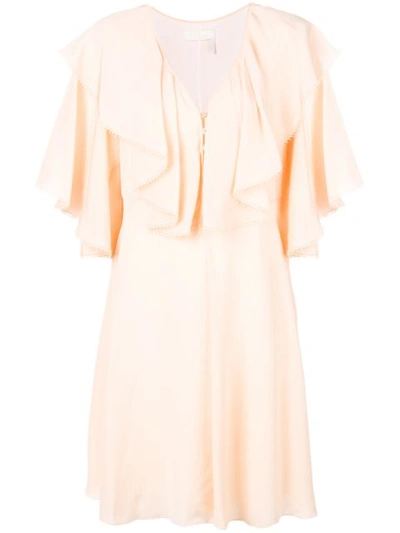 Chloé Sandy Silk Frilled Mini Dress In Pink