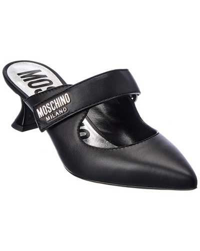 Moschino Logo Leather Pump In Black