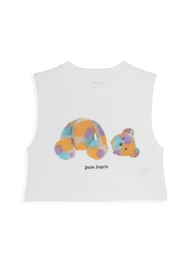 Palm Angels Kids' Teddy Bear-print Cropped Tank Top In White
