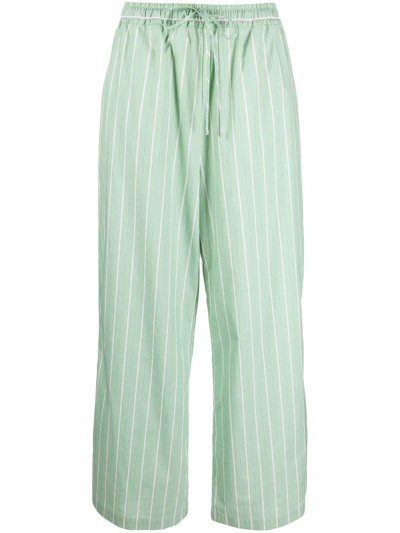 Marni Striped Cotton Poplin Wide Leg Trousers In Green