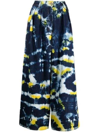 Alanui Moonrise Tie-dyed High-rise Wide-leg Jeans In Blue