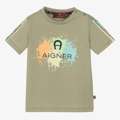 Aigner Baby Boys Green Cotton Paint Splash T-shirt
