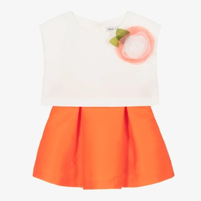Mama Luma Kids' Girls Orange Flower Skirt Set