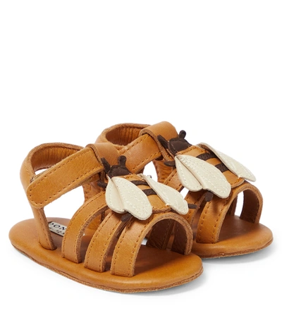 Donsje Brown Leather Bee Baby Sandals In Camel Classic Leather