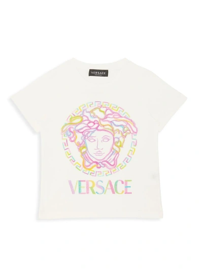 Versace Kids' Girls Ivory Glitter Medusa T-shirt In Whitemulticolor
