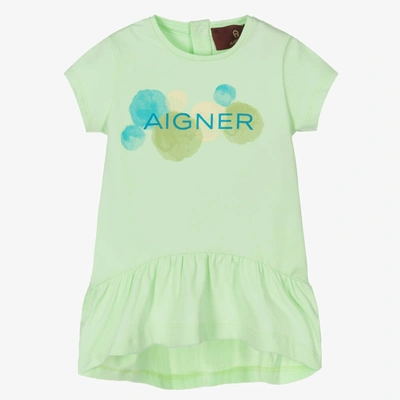 Aigner Babies'  Girls Green Cotton Logo Dress
