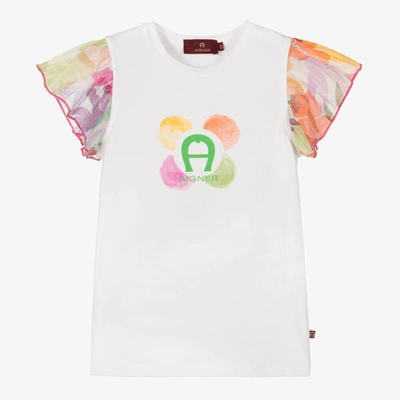 Aigner Kids'  Girls White Floral Logo T-shirt