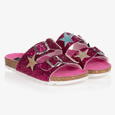 Monnalisa Teen Girls Pink Glitter Two Strap Sandals