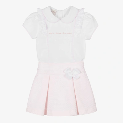 Pretty Originals Kids' Girls White & Pink Cotton Skirt Set