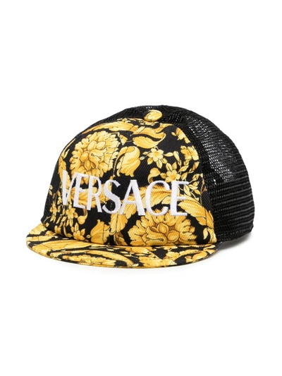 Versace Kids' Baroque Pattern-print Cap In Gold