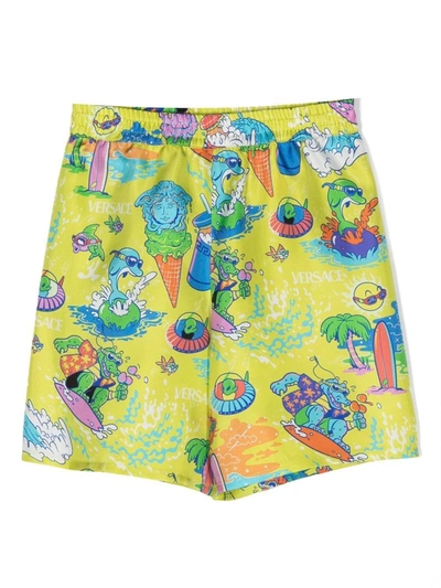 Versace Kids' Boys Green Medusa Sunnies Silk Shorts