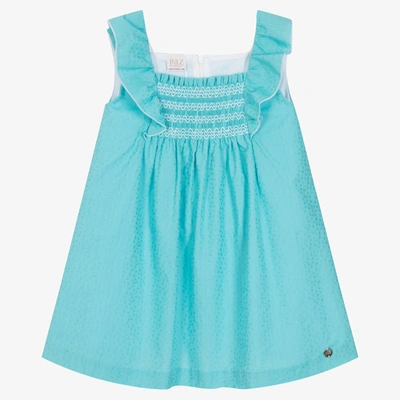 Paz Rodriguez Babies' Girls Turquoise Blue Cotton Dress