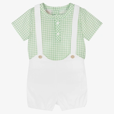 Paz Rodriguez Babies' Boys Green & White Gingham Shorts Set