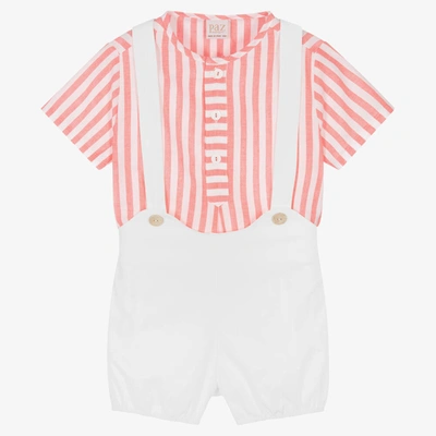 Paz Rodriguez Babies' Boys Red & White Striped Shorts Set
