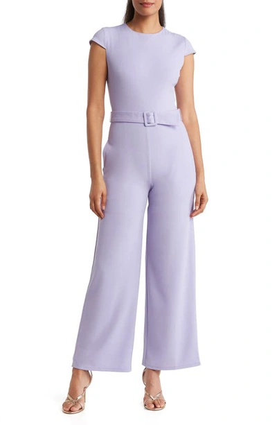 Maggy London Cap Sleeve Belted Jumpsuit In Violet Tulip
