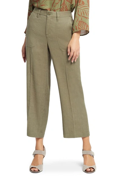 Nydj Linen Blend Crop Wide Leg Pants In Avocado