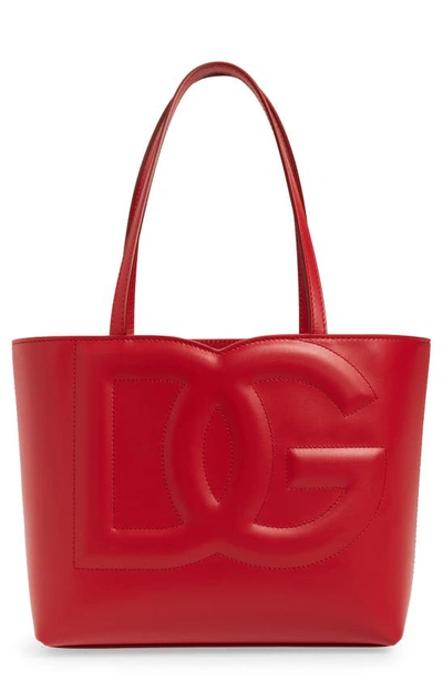 Dolce & Gabbana Large Dg Logo Leather Tote In Red