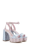 Larroude Dolly Ankle Strap Platform Sandal In Rose Blue And Blushing Pink