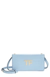 Tom Ford Mini Croc Embossed Leather Crossbody Bag In Pale Blue