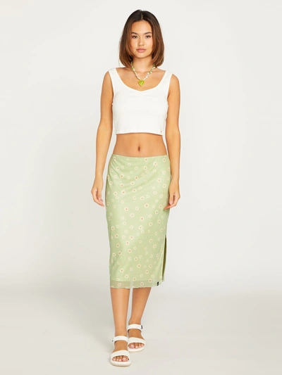Volcom Cryptogram Floral Print Slip Skirt In Green