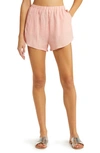 Vitamin A Tallows Stripe Linen Cover-up Shorts In Ecolinen Pink Coral