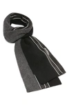 Karl Lagerfeld Colorblock Stripe Wool Blend Scarf In Black/ Grey